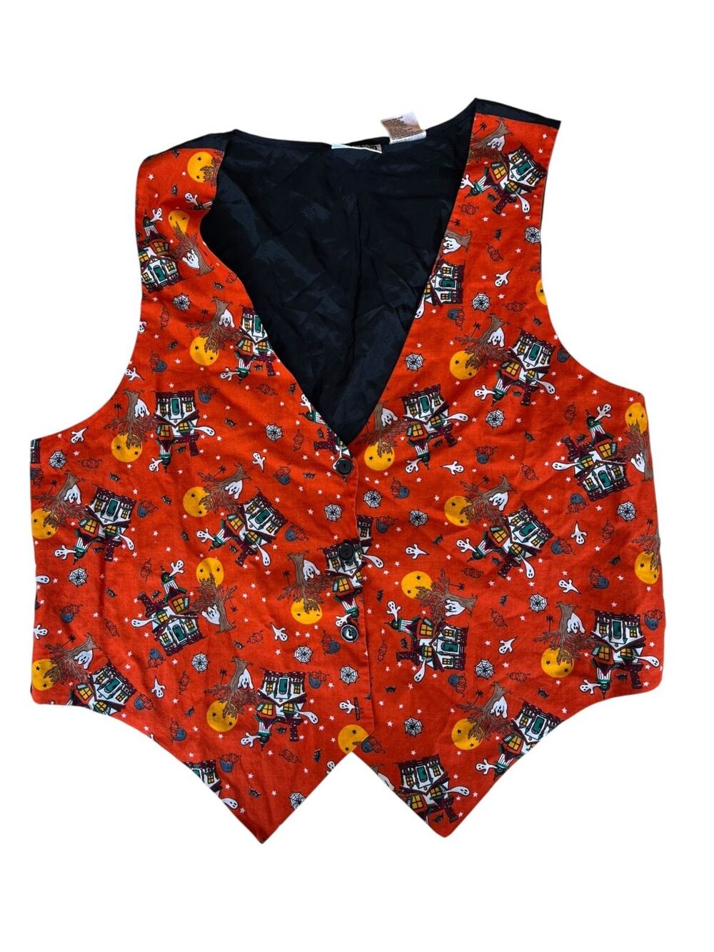 Basic Editions Vintage Women's Vest Haunted House Ghost Halloween Large